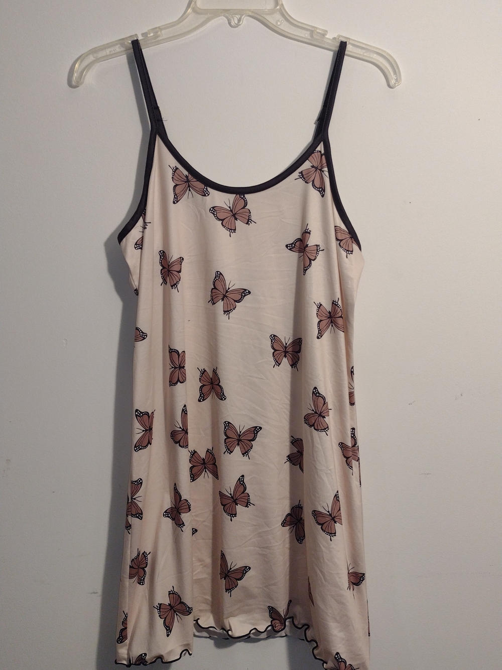 Butterfly Print Slip Dress - Pink with Black Trim